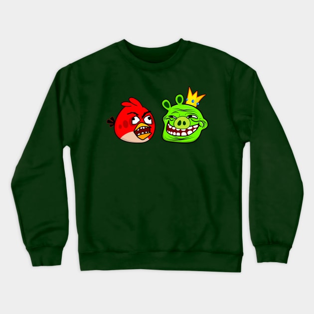 Rage-Bird and Troll-Pig Crewneck Sweatshirt by Olechka